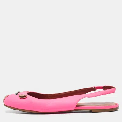 Pre-owned Marc By Marc Jacobs Pink Leather Studded Mouse Slingback Flats Size 37
