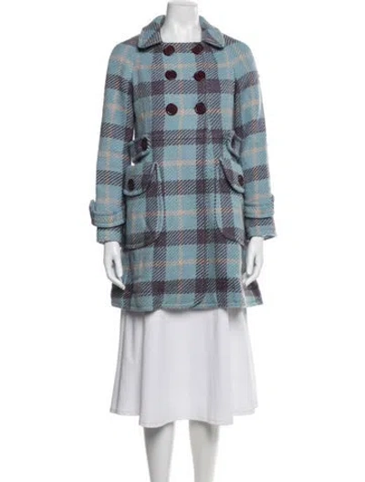 Pre-owned Marc By Marc Jacobs Plaid Print Coat In Blue