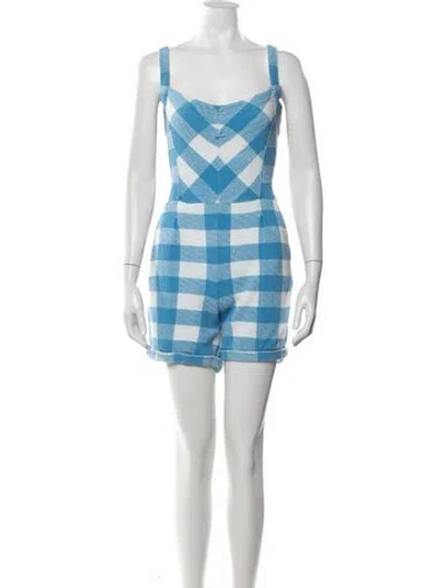 Pre-owned Marc By Marc Jacobs Plaid Print Square Neckline Romper In Blue