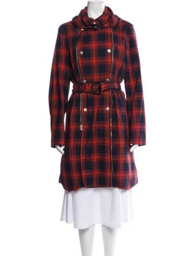 Pre-owned Marc By Marc Jacobs Plaid Print Trench Coat In Red