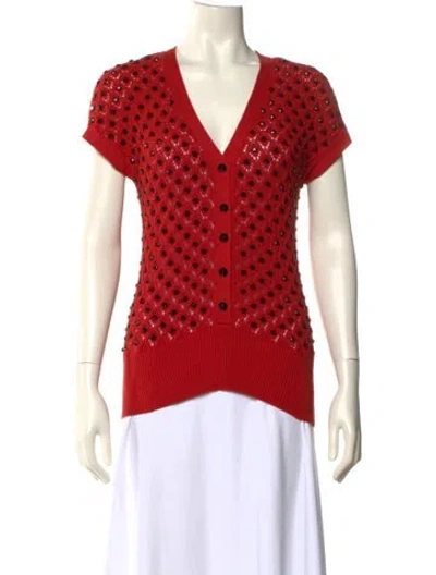 Pre-owned Marc By Marc Jacobs Printed V-neck Sweater In Red