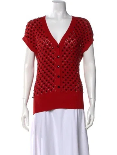 Pre-owned Marc By Marc Jacobs Printed V-neck Sweater In Red