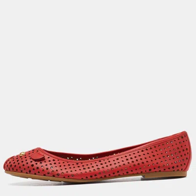 Pre-owned Marc By Marc Jacobs Red Laser Cut Out Leather Ballet Flats Size 39