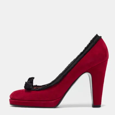 Pre-owned Marc By Marc Jacobs Red Suede Bow Block Pumps Size 38