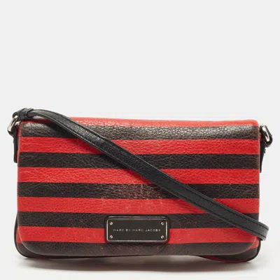 Pre-owned Marc By Marc Jacobs Red/black Stripe Leather Percy Flap Crossbody Bag