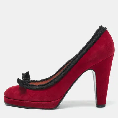 Pre-owned Marc By Marc Jacobs Red/black Suede Bow Peep Toe Pumps Size 38