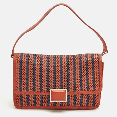 Pre-owned Marc By Marc Jacobs Red/blue Woven Straw And Leather Flap Shoulder Bag