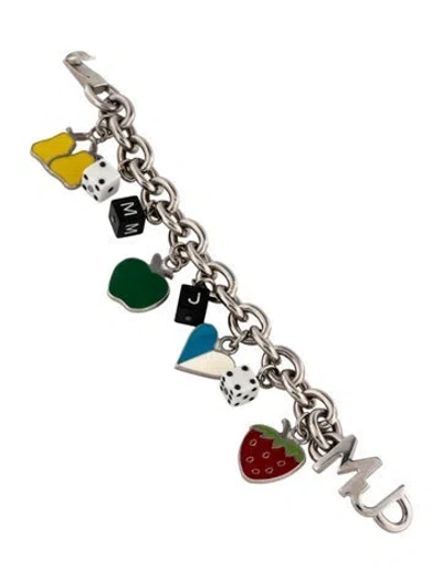 Pre-owned Marc By Marc Jacobs Resin & Enamel Charm Bracelet, 6" In Black/blue/green