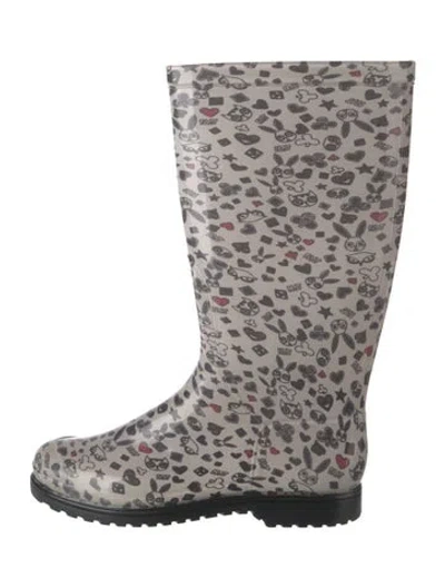 Pre-owned Marc By Marc Jacobs Rubber Graphic Print Rain Boots In Grey