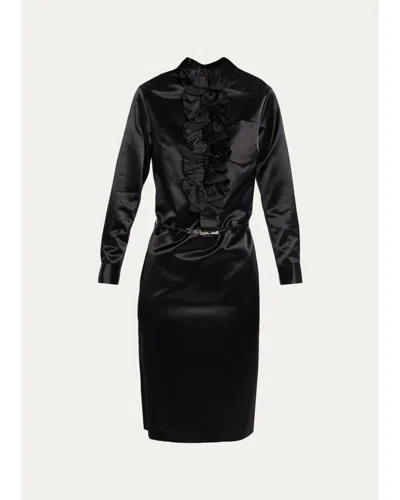 Marc By Marc Jacobs Ruffled Satin Knee-length Dress In Black
