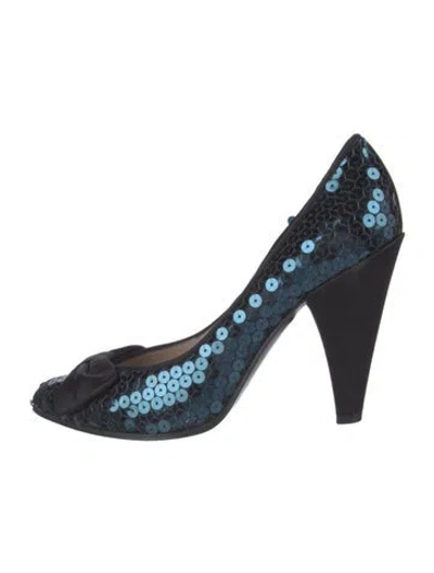 Pre-owned Marc By Marc Jacobs Sequins Bow Accents Pumps In Blue