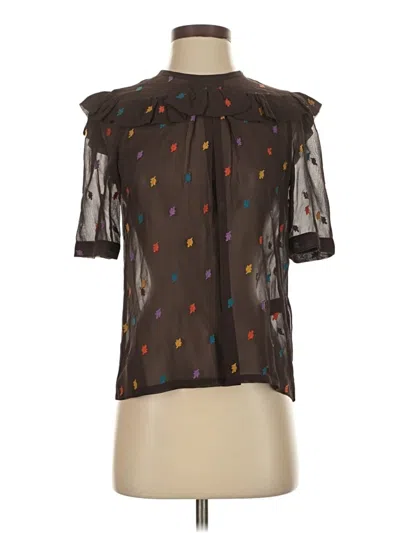 Pre-owned Marc By Marc Jacobs Short Sleeve Silk Top Brown Keyhole Neckline Tops