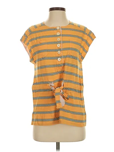 Pre-owned Marc By Marc Jacobs Short Sleeve Top Yellow Stripes Pattern Keyhole Neckline Tops