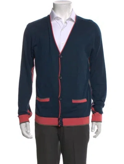 Pre-owned Marc By Marc Jacobs Silk Graphic Print Cardigan In Blue