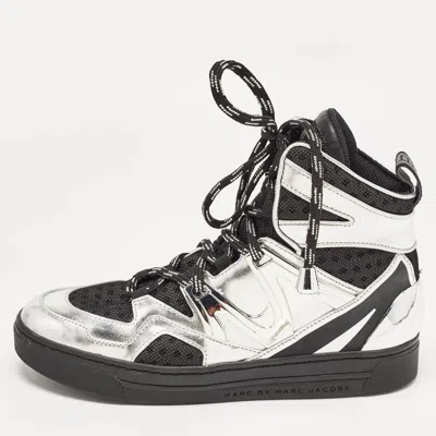 Pre-owned Marc By Marc Jacobs Silver Leather And Mesh High Top Sneakers Size 36 In Black