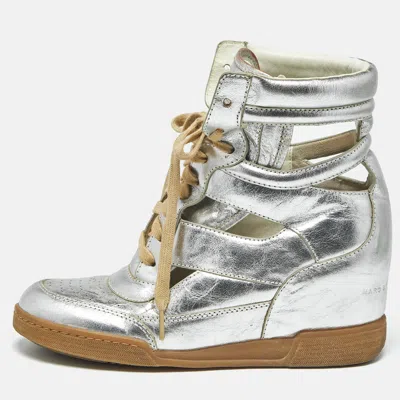 Pre-owned Marc By Marc Jacobs Silver Leather Cut Out High Top Sneakers Size 40