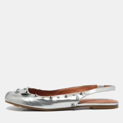 Pre-owned Marc By Marc Jacobs Silver Leather Studded Mouse Slingback Flats Size 37