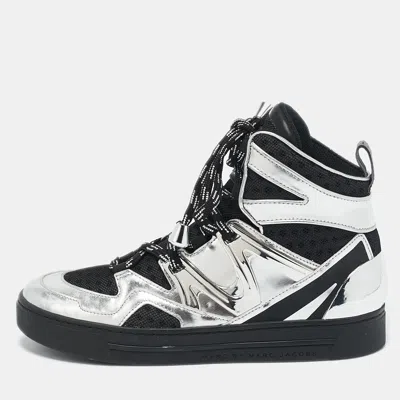 Pre-owned Marc By Marc Jacobs Silver/black Leather And Fabric High Top Sneakers Size 36