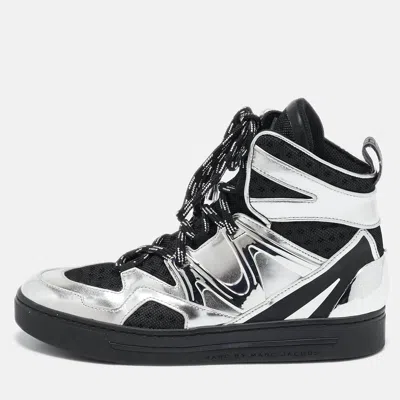 Pre-owned Marc By Marc Jacobs Silver/black Leather And Fabric High Top Sneakers Size 36