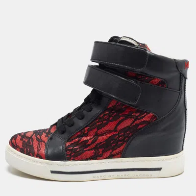 Pre-owned Marc By Marc Jacobs Size 36 Black/red Leather And Lace High Top Sneakers