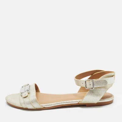 Pre-owned Marc By Marc Jacobs Size 36 Silver Metallic Embossed Suede Ankle Strap Flats