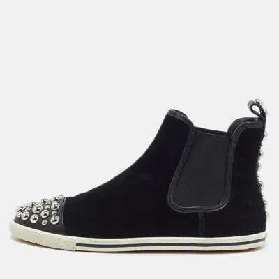 Pre-owned Marc By Marc Jacobs Size 37 Black Leather And Suede Studded High Top Sneakers