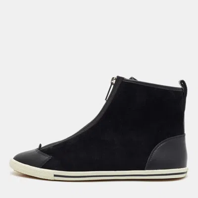 Pre-owned Marc By Marc Jacobs Size 37 Black Leather And Suede Zip Front High Top Sneakers