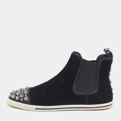 Pre-owned Marc By Marc Jacobs Size 37 Black Suede Studded Ankle Length Boots