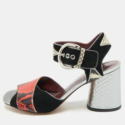 Pre-owned Marc By Marc Jacobs Size 37 Multicolor Snakeskin Embossed Leather And Suede Ankle Strap Sandals
