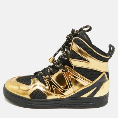 Pre-owned Marc By Marc Jacobs Size 38 Black Leather And Mesh High Top Sneakers