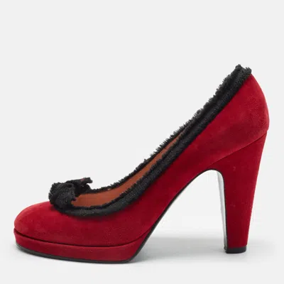 Pre-owned Marc By Marc Jacobs Size 38 Black/red Fabric And Suede Block Heel Pumps