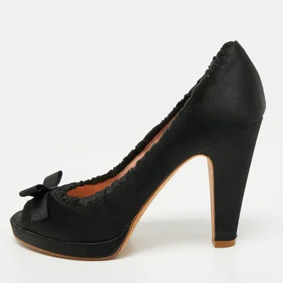 Pre-owned Marc By Marc Jacobs Size 38.5 Black Satin Bow Peep Toe Pumps