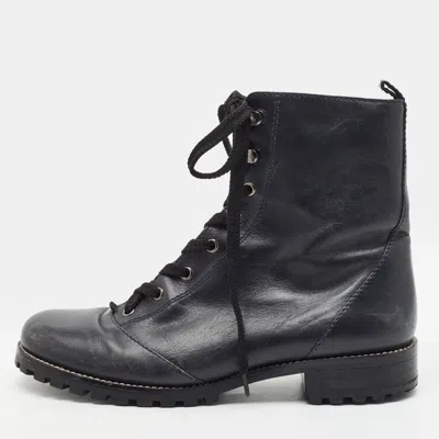 Pre-owned Marc By Marc Jacobs Size 38.5 Navy Blue Leather Combat Boots
