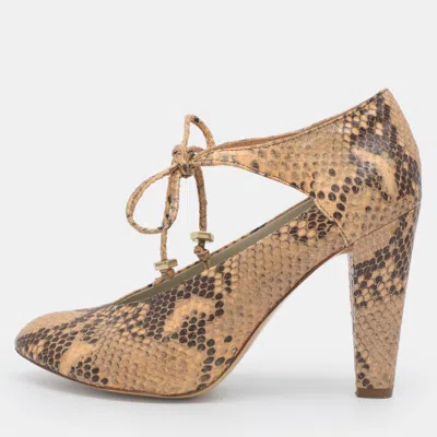 Pre-owned Marc By Marc Jacobs Size 39 Beige/brown Python Embossed Leather Ankle Tie Pumps In Sand