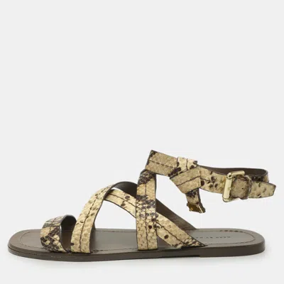 Pre-owned Marc By Marc Jacobs Size 41 Beige Python Embossed Leather Flat Sandals