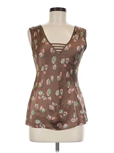 Pre-owned Marc By Marc Jacobs Sleeveless Silk Top Brown Plunge Neckline Tops