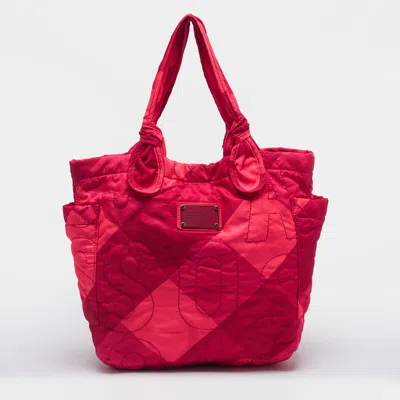 Pre-owned Marc By Marc Jacobs Stitched Logo Pink Nylon Tote