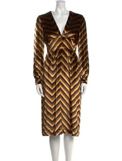 Pre-owned Marc By Marc Jacobs Striped Midi Length Dress In Brown
