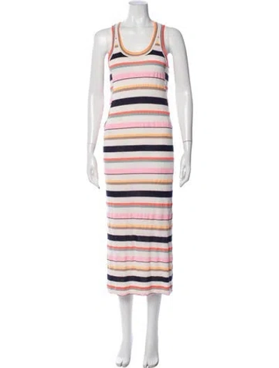 Pre-owned Marc By Marc Jacobs Striped Midi Length Dress In White
