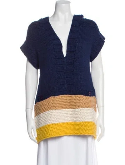 Pre-owned Marc By Marc Jacobs Striped V-neck Sweater In Blue