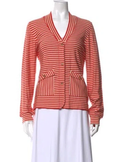 Pre-owned Marc By Marc Jacobs Striped V-neck Sweater In Red