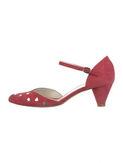 Pre-owned Marc By Marc Jacobs Suede Studded Accents D'orsay Pumps In Red