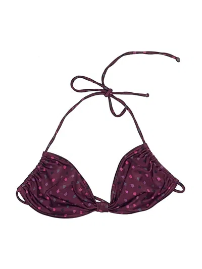 Pre-owned Marc By Marc Jacobs Swimsuit Top Burgundy Hearts Pattern Swimwear
