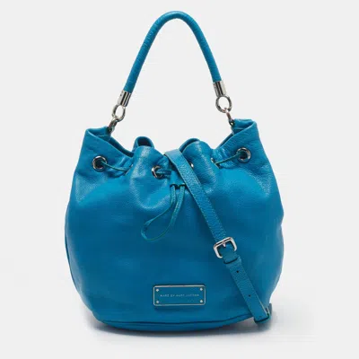 Pre-owned Marc By Marc Jacobs Too Hot To Handle Drawstring Blue Leather Bucket Bag