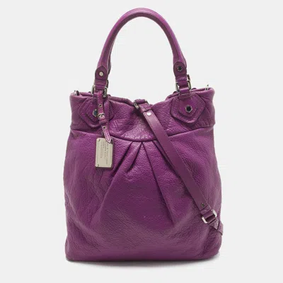 Pre-owned Marc By Marc Jacobs Too Hot Too Handle Purple Grained Leather Tote