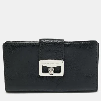 Pre-owned Marc By Marc Jacobs Turnlock Flap Black Leather Continental Wallet