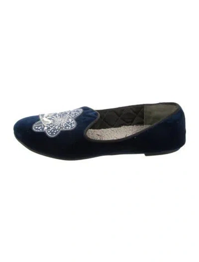Pre-owned Marc By Marc Jacobs Velvet Graphic Print Slippers In Blue