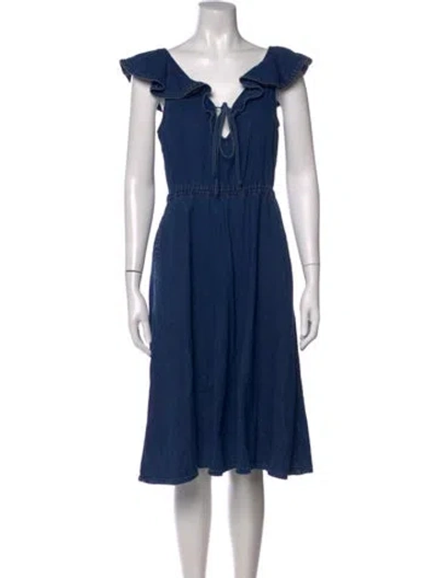 Pre-owned Marc By Marc Jacobs V-neck Midi Length Dress In Blue