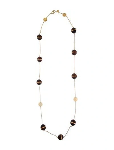 Pre-owned Marc By Marc Jacobs Wood Station Necklace, 45.5" In Brown