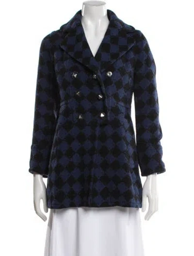 Pre-owned Marc By Marc Jacobs Wool Plaid Print Coat In Blue